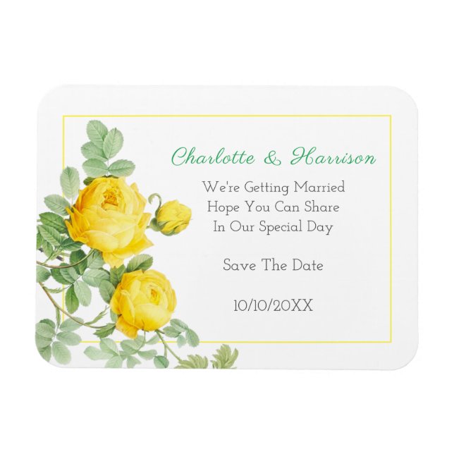 Magnet Flexible Roses Jaunes Soleil Élégant Floral Enregistrer La  (Horizontal)