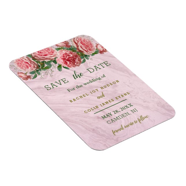 Magnet Flexible Roses roses avec verdure Sauvez la date Invitation (Côté Droit)