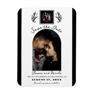 Magnet Flexible Roses rouges et noires Fleurs blanches squelette E