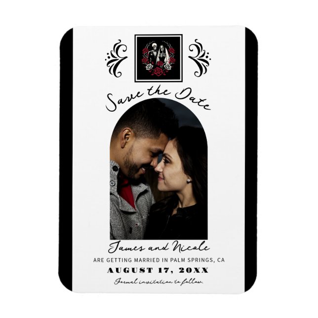 Magnet Flexible Roses rouges et noires Fleurs blanches squelette E (Vertical)