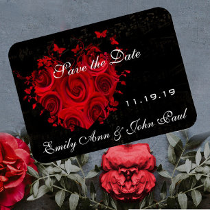 Magnet Flexible Roses Rouges et Tourbillons de Cœurs Mariage Enreg