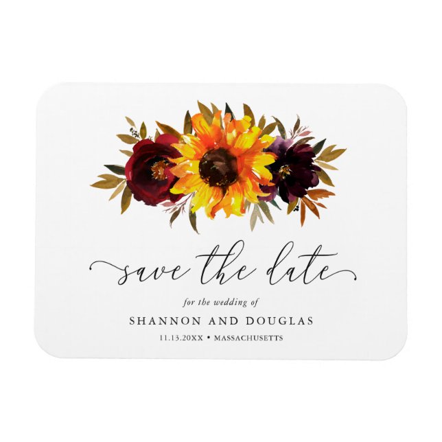 Magnet Flexible Roses Tournesol Mariage Rustique d'Automne Enregis (Horizontal)