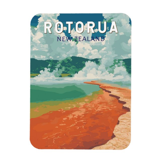 Magnet Flexible Rotorua Nouvelle-Zélande Illustration Voyage Art R (Vertical)