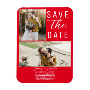 Magnet Flexible Rouge 2 Photos Enregistrer la date de mariage