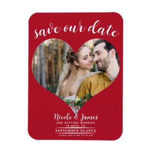 Magnet Flexible Rouge à cœur Photo Mariage Date à sauvegarder