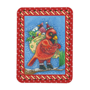 MAGNET FLEXIBLE ROUGE BIRD PÈRE NOËL, BON CARDINAL DE NOËL