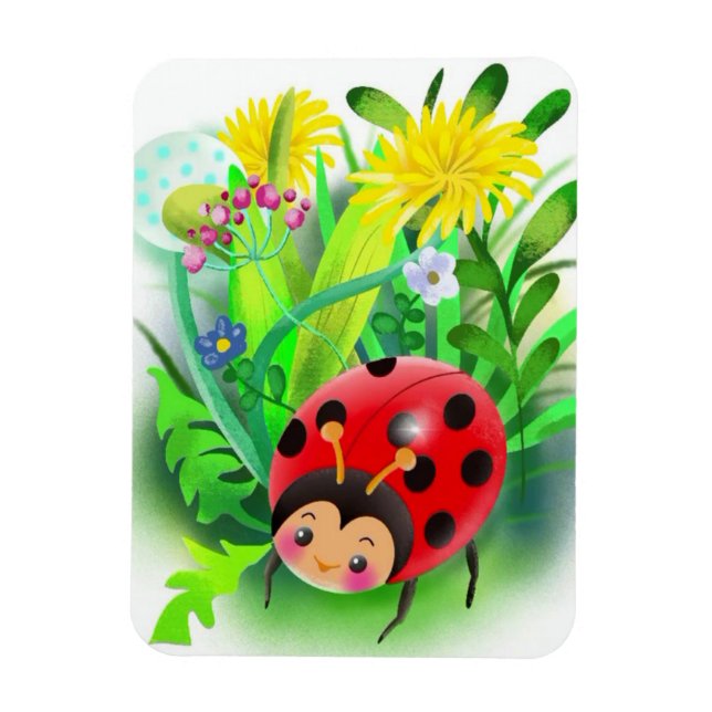 Magnet Flexible rouge, coccinelle mignonne sur un arrière - plan d (Vertical)