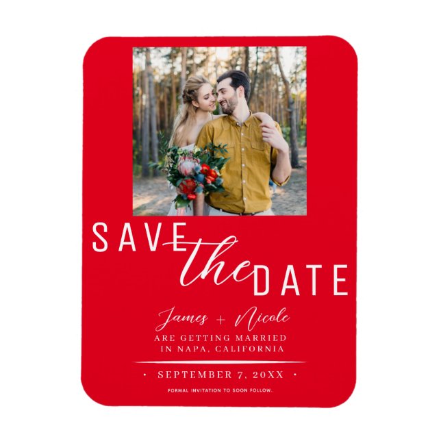 Magnet Flexible Rouge Enregistrer le Mariage photo Date (Vertical)
