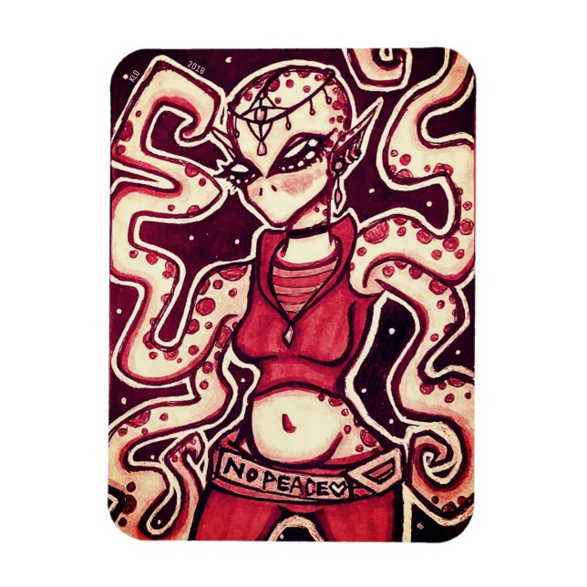 Magnet Flexible Rouge et noir Aucun aimant Alien de paix (Vertical)