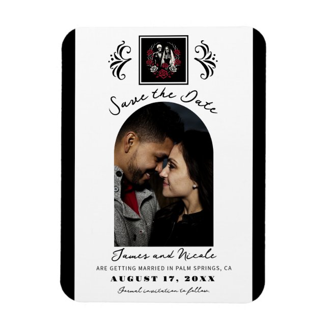 Magnet Flexible Rouge et noir blanc Rose squelette Enregistrer la  (Vertical)