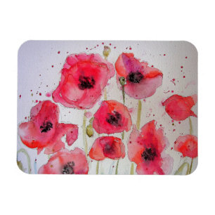 Magnet Flexible Rouge Poppies de pavot art Aquarelle Anniversaire