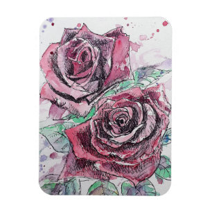 Magnet Flexible Rouge Rose rose Fleurs Florales Aquarelle Aquarell