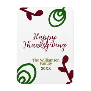 Magnet Flexible Rouge vert joyeux Thanksgiving floral feuille auto