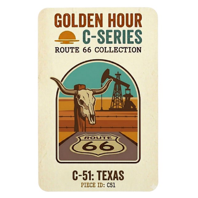 Magnet Flexible Route 66 de l'heure dorée Série C | Texas (Vertical)
