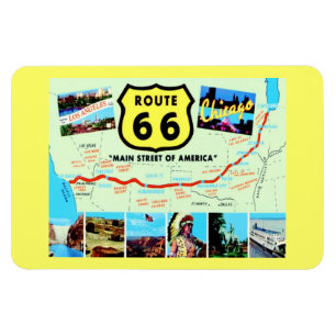 Magnet Flexible Route 66 Main Street of America Carte postale Vint