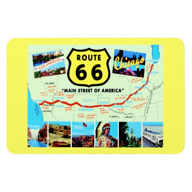 Magnet Flexible Route 66 Main Street of America Carte postale Vint (Horizontal)