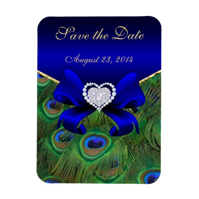 Magnet Flexible Royal Blue Peacock Enregistrer la date (Vertical)