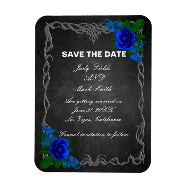 Magnet Flexible Royal Blue Rose Chalk Board Mariage Enregistrer La (Vertical)