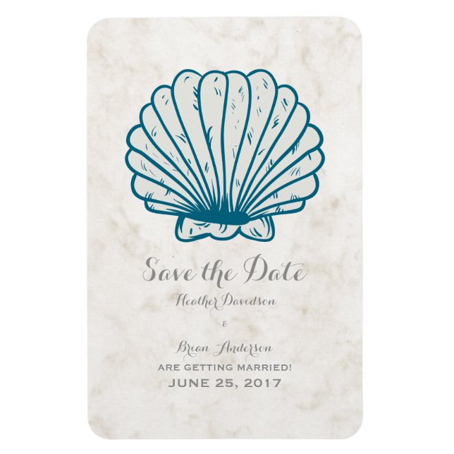 Magnet Flexible Royal Blue Rustic Seashell Enregistrer la date (Vertical)