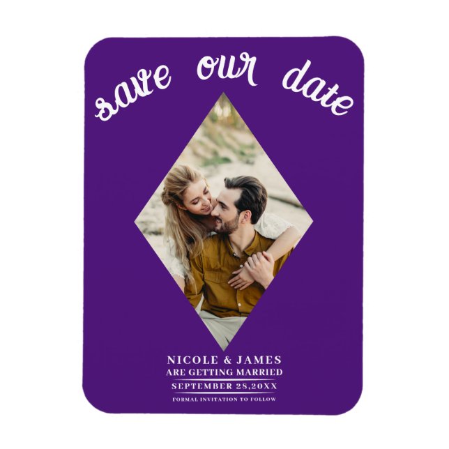Magnet Flexible Royal Purple Diamond Photo Wedding Enregistrer la  (Vertical)