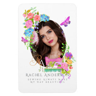 Magnet Flexible Ruban de couture Monogramme floral Photo Blanc
