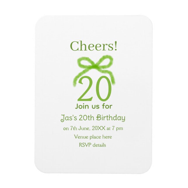 Magnet Flexible ruban vert 20e anniversaire aquarelle nom gras rét (Vertical)