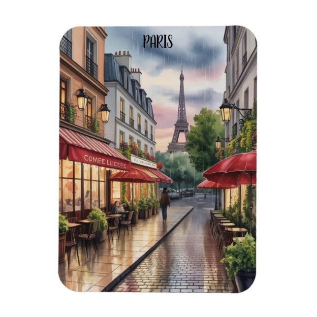 Magnet Flexible Rue romantique de Paris Tour Eiffel Aquarelle (Vertical)