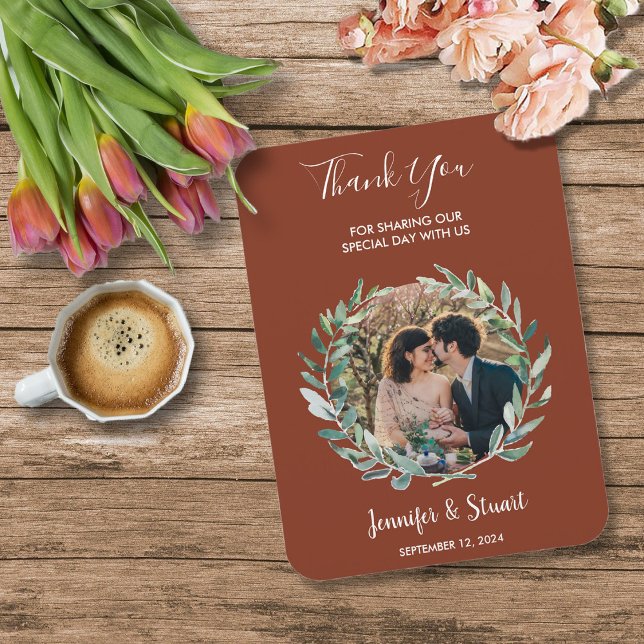 Magnet Flexible Russe aquarelle feuille Merci photo mariage (Rustic watercolor leaves Thank You photo wedding Magnet. You can add your own text to personalize.)