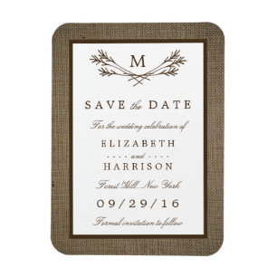 Magnet Flexible Rustic Burlap Monogramme Branche Enregistrer La Da