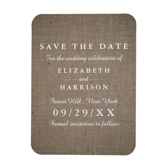 Magnet Flexible Rustic Burlap Wedding Enregistrer La Date (Vertical)
