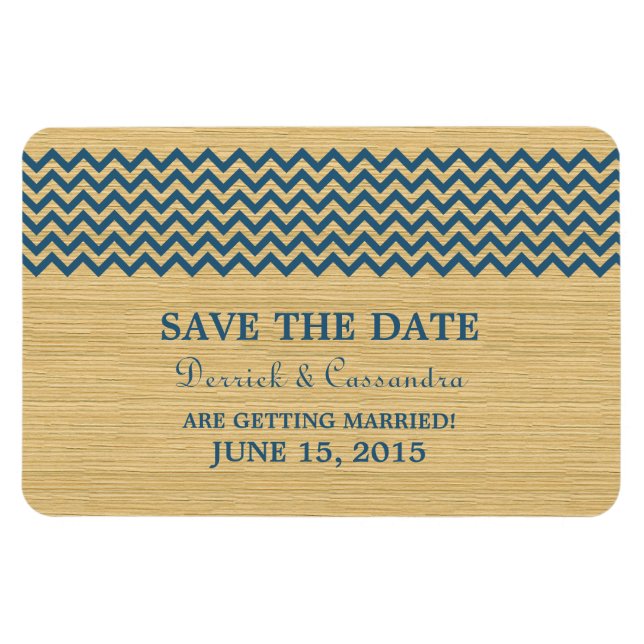 Magnet Flexible Rustic Chevron Enregistrer l'aimant de date, bleu (Horizontal)
