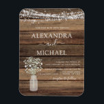 Magnet Flexible Rustic Farmhouse Baby's Breath Jar Mariage<br><div class="desc">Rustic Farmhouse String Lights et Jar of Baby's Breath Wedding Invitations on Wood arrière - plan - comprend une belle et élégante typographie de script avec la ferme Country Farm House Sparkle moderne pour la célébration spéciale de mariage.</div>