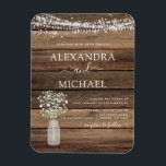 Magnet Flexible Rustic Farmhouse Baby's Breath Jar Mariage<br><div class="desc">Rustic Farmhouse String Lights et Jar of Baby's Breath Wedding Invitations on Wood arrière - plan - comprend une belle et élégante typographie de script avec la ferme Country Farm House Sparkle moderne pour la célébration spéciale de mariage.</div>