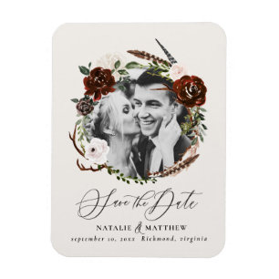 Magnet Flexible Rustic foliag, burgundy floral photo wedding