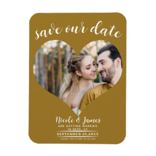 Magnet Flexible Rustic Gold Heart Photo Wedding Enregistrer la dat