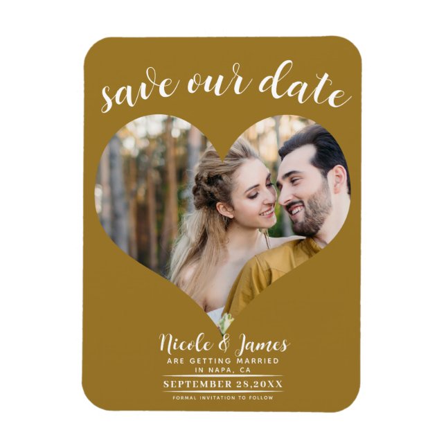Magnet Flexible Rustic Gold Heart Photo Wedding Enregistrer la dat (Vertical)