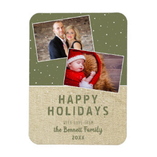 Magnet Flexible Rustic Happy Holidays Neige 2 Photo Collage