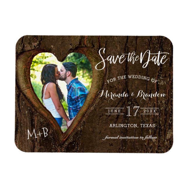 Magnet Flexible Rustic Heart avec votre photo Save the Date Mariag (Horizontal)