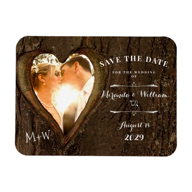Magnet Flexible Rustic Heart avec votre photo Save the Date Mariag (Horizontal)