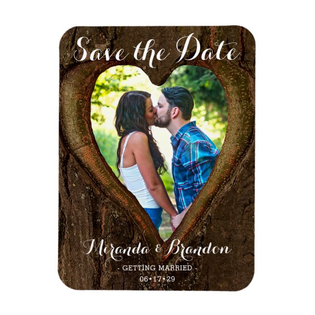 Magnet Flexible Rustic Heart avec votre photo Save the Date Mariag (Vertical)