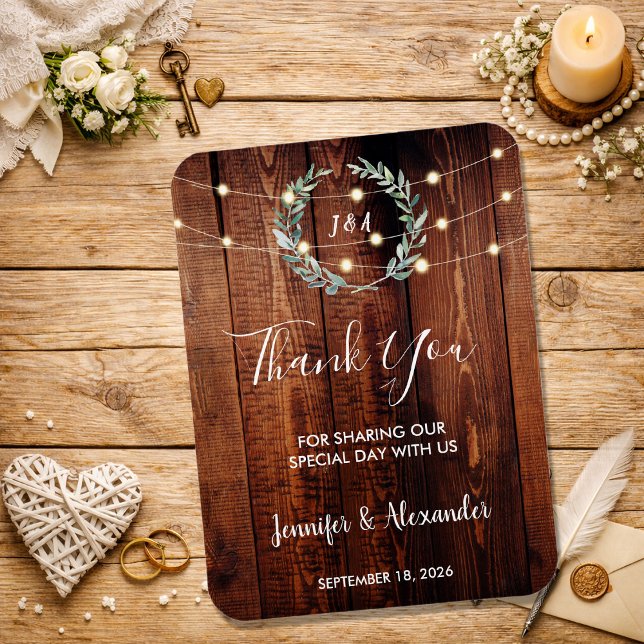 Magnet Flexible Rustic leaves wood string lights Thank you wedding (Rustic leaves wood string lights Thank you wedding Magnet. )