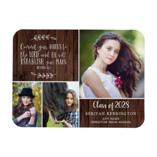 Magnet Flexible Rustic Wood Graduation chrétienne Bible Verse