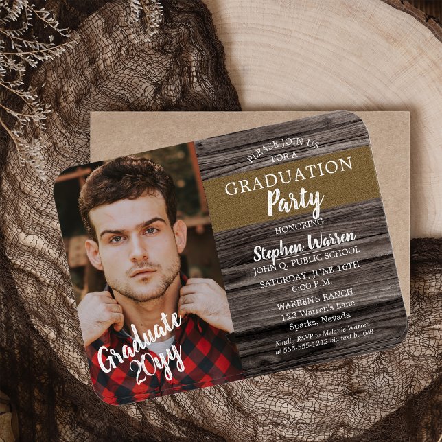 Magnet Flexible Rustic Woodsy Photo Graduation Party (Rustic Woodsy Photo High School Graduation Party Invitation - Print | Download)