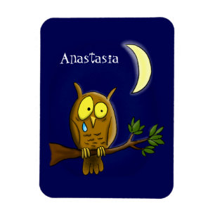 Magnet Flexible Sad owl with tear and moon missing you cartoon