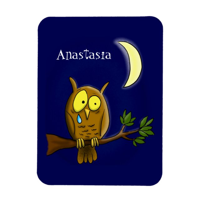 Magnet Flexible Sad owl with tear and moon missing you cartoon (Vertical)