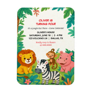 Magnet Flexible Safari Animaux Anniversaire Invitation Garçons Fle