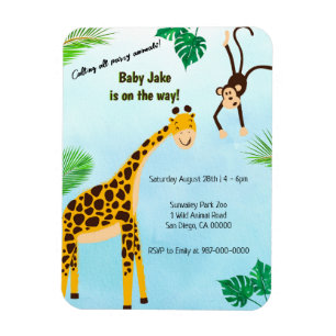 Magnet Flexible Safari de la girafe et du singe ou invitation pour