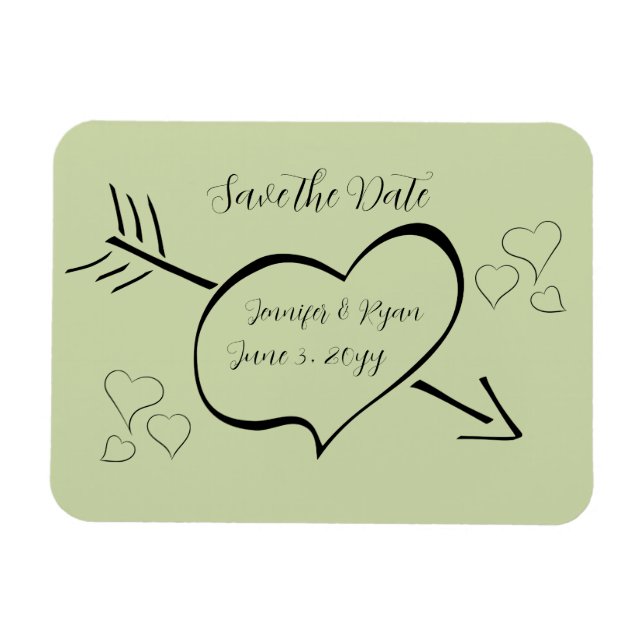 Magnet Flexible Sage Green Coeurs de calligraphie fantaisie Enregi (Horizontal)