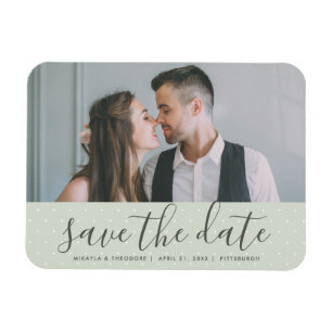 Magnet Flexible Sage vert avec points Enregistrer la date Mariage 