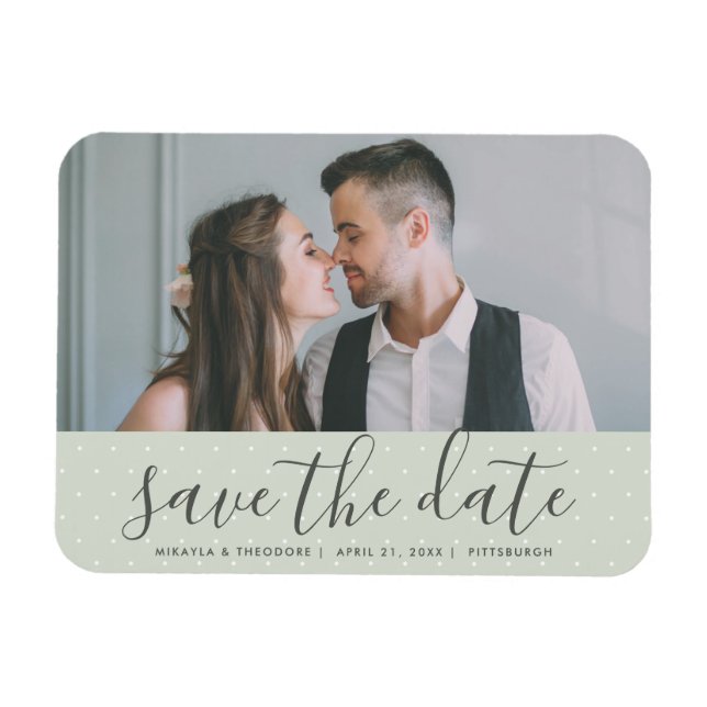 Magnet Flexible Sage vert avec points Enregistrer la date Mariage  (Horizontal)